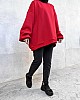 Extra Oversize Üç İplik Şardonlu Sweatshirt - Kırmızı