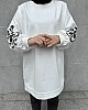 Kolları Çiçek Baskı Detaylı Tunik - Beyaz