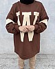 W Baskılı Sweatshirt - Kahverengi