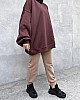 Extra Oversize Üç İplik Şardonlu Sweatshirt - Kahverengi