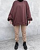 Extra Oversize Üç İplik Şardonlu Sweatshirt - Kahverengi