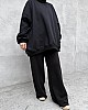 Extra Oversize Üç İplik Şardonlu Sweatshirt - Siyah