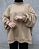 Extra Oversize Üç İplik Şardonlu Sweatshirt - Vizon