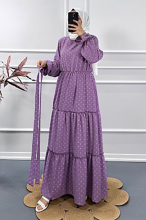 Ayrobin Puantiyeli Elbise - Mor