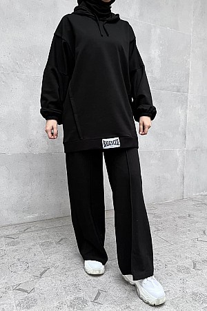 Balance Yazılı Sport Tesettür İkili Takım - Siyah