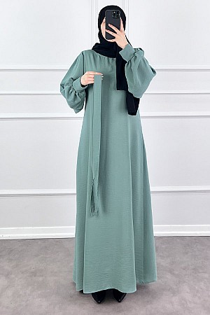 Balon Kol Ayrobin Elbise - Mint