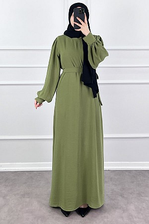 Balon Kol Ayrobin Elbise - Yeşil