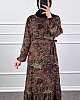 Batik Desenli Elbise - Kahverengi