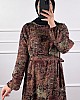 Batik Desenli Elbise - Kahverengi