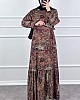 Batik Desenli Elbise - Kahverengi
