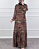Batik Desenli Elbise - Kahverengi
