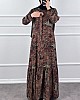 Batik Desenli Elbise - Kahverengi