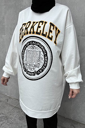 Berkeley Baskılı Bisiklet Yaka Sweatshirt- Beyaz