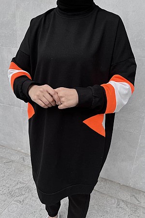 Bisiklet Yaka Üçgen Desen Garnilli Tunik - Siyah