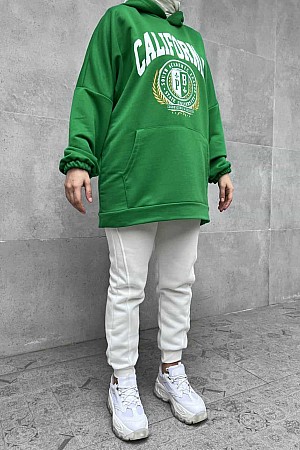 California Baskılı Kapüşonlu Sweatshirt - Yeşil