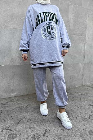 California Baskılı Sweatshirt - Gri