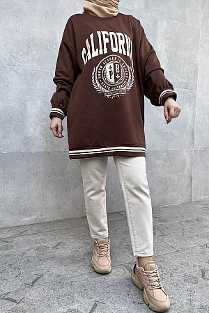 California Baskılı Sweatshirt - Kahverengi
