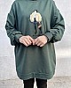 Çantalı Kız Baskılı Sweat - Petrol Yeşil Çantalı Kız Baskılı Sweat - Petrol Yeşil