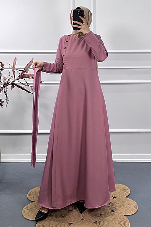 Çapraz Düğme Elbise - Pembe