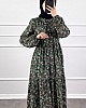 Çiçek Desen Elbise - Haki