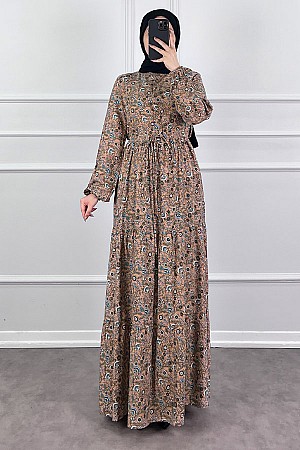 Çiçek Desen Elbise - Krem