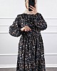 Çiçek Desen Elbise - Lacivert