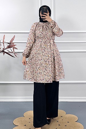 Çiçek Desenli İkili Takım - Krem