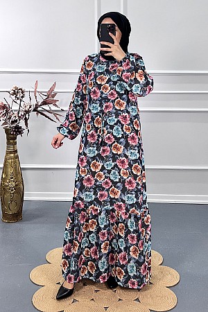 Çiçekli Elbise - Mavi