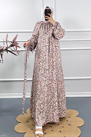 Çiçekli Yazlık Elbise - Krem