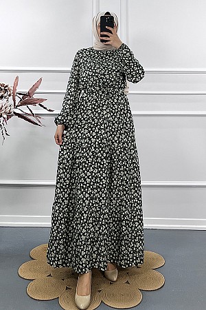 Çıtır Desen Elbise - Yeşil