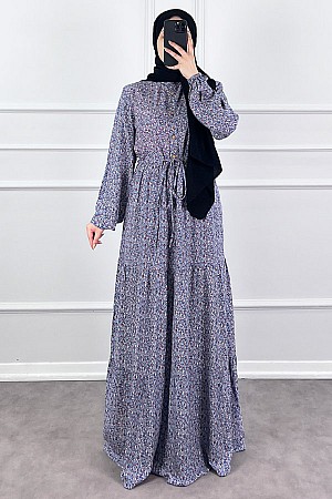 Çıtır Desen Pamuk Viskon Elbise - Mavi