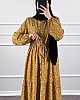 Çıtır Desen Pamuk Viskon Elbise - Sarı
