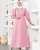 Çizgili Tesettür Elbise - Pembe