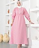 Çizgili Tesettür Elbise - Pembe