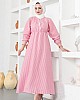 Çizgili Tesettür Elbise - Pembe