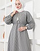 Çizgili Tesettür Elbise - Siyah