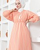 Çizgili Tesettür Elbise - Turuncu