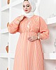 Çizgili Tesettür Elbise - Turuncu