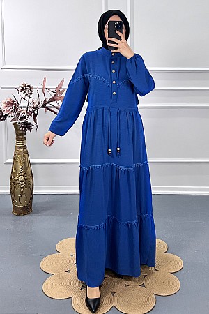 Dantel Detay Elbise - Mavi