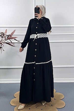 Dantel Detaylı Elbise - Siyah