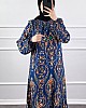 Desenli Viskon Elbise - Lacivert