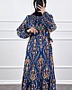 Desenli Viskon Elbise - Lacivert