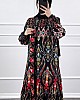 Desenli Viskon Elbise - Siyah
