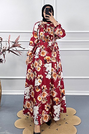 Dijital Baskı Elbise - Kırmızı