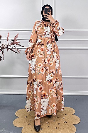 Dijital Baskı Elbise - Camel