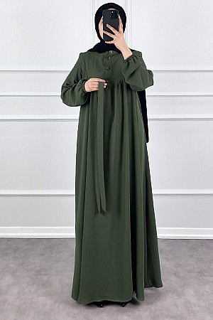 Düğmeli Ayrobin Elbise - Haki
