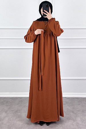 Düğmeli Ayrobin Elbise - Kiremit