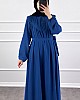 Düğmeli Ayrobin Elbise - Mavi