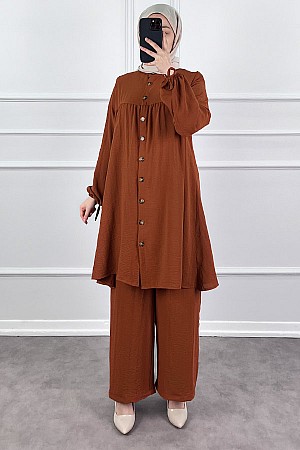 Düğmeli Ayrobin İkili Takım - Kiremit Düğmeli Ayrobin İkili Takım - Kiremit