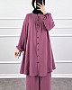 Düğmeli Ayrobin İkili Takım - Pembe